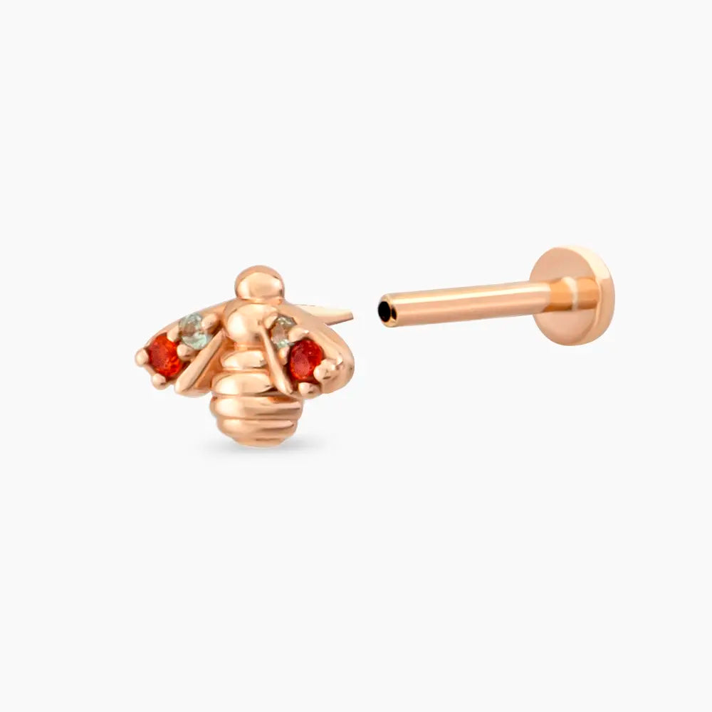 Bee Multicolor Safir Taşlı Rose Altın Piercing