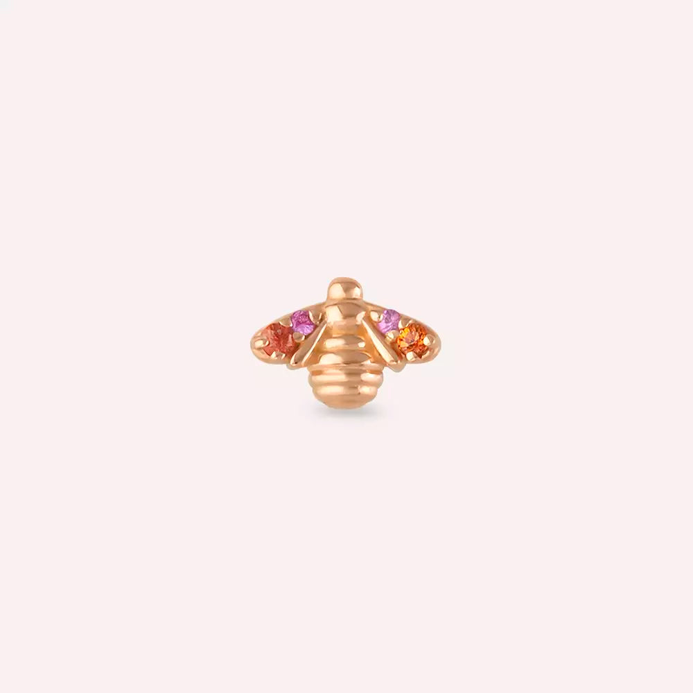 Bee Multicolor Safir Taşlı Rose Altın Tek Küpe