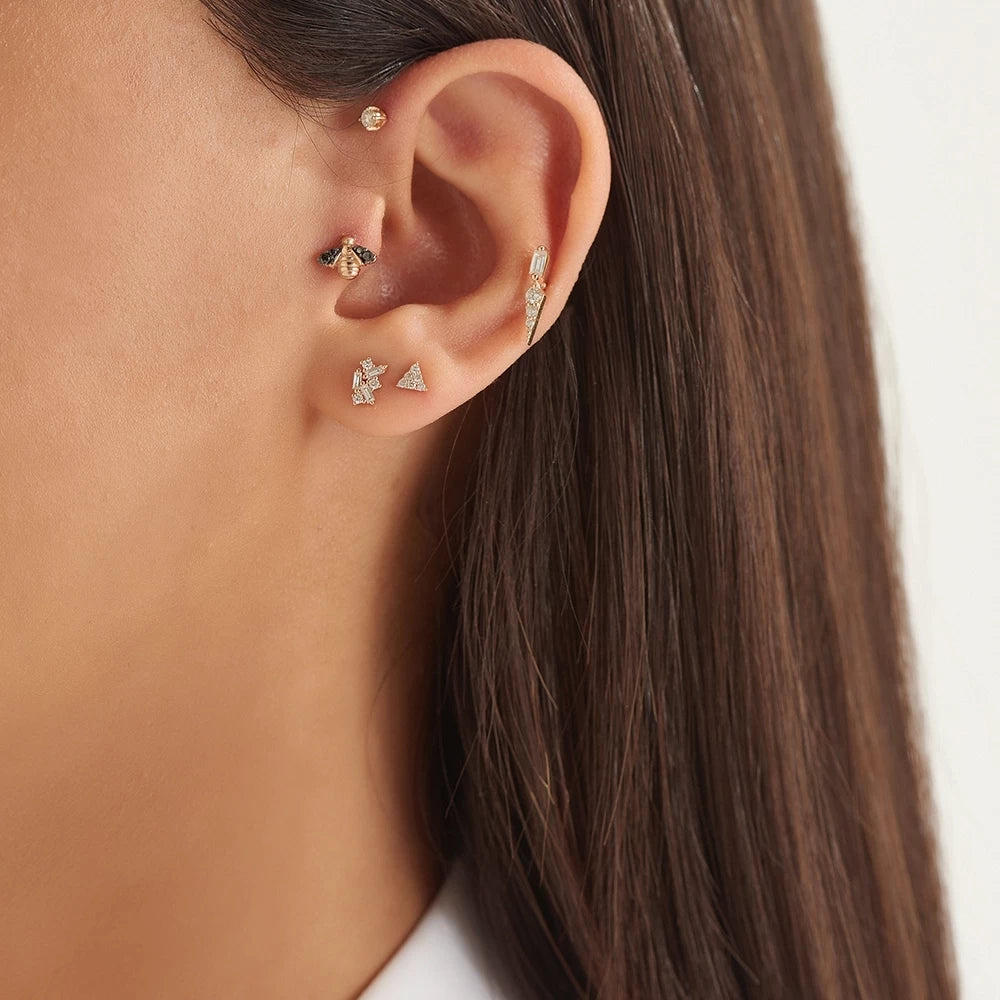 Bee Siyah Pırlanta Taşlı Rose Altın Piercing