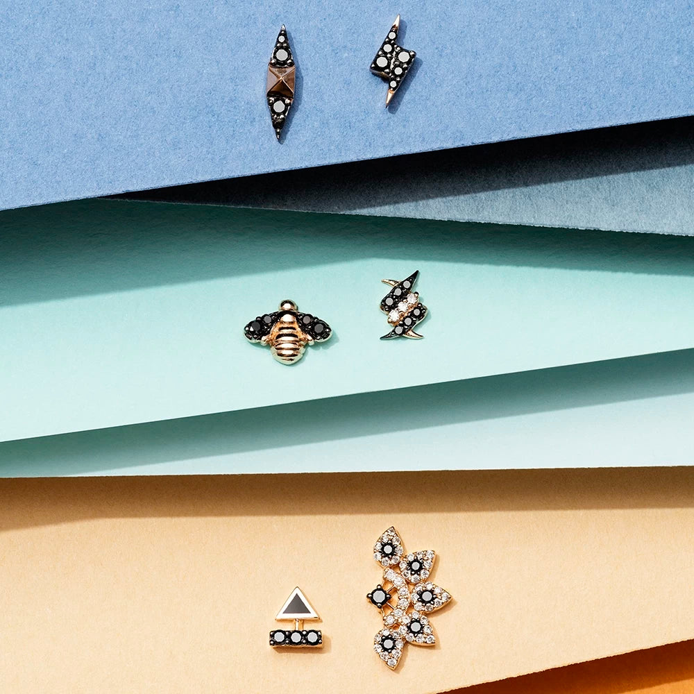 Bee Siyah Pırlanta Taşlı Rose Altın Piercing
