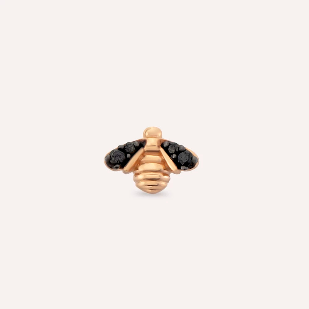 Bee Siyah Pırlanta Taşlı Rose Altın Piercing