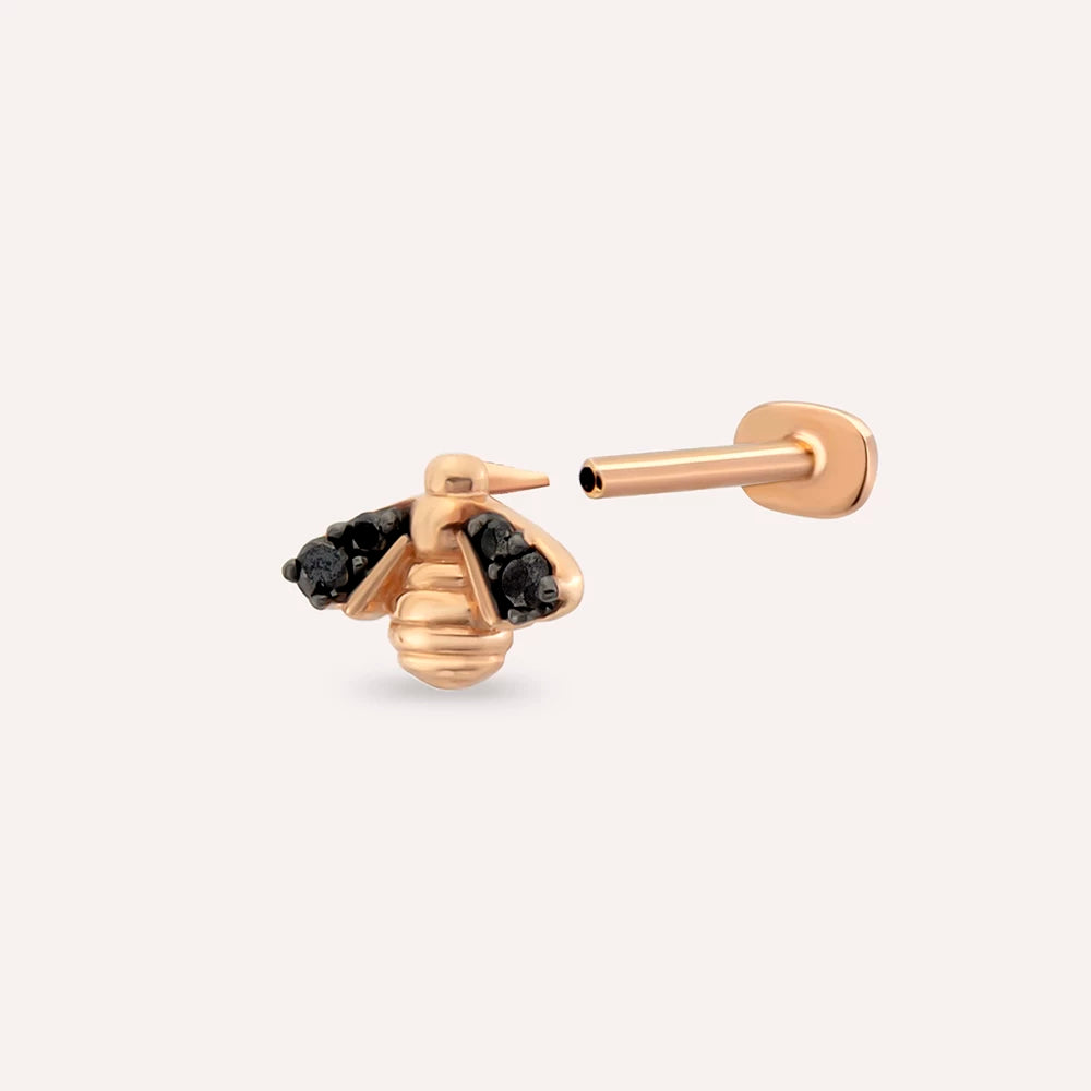 Bee Siyah Pırlanta Taşlı Rose Altın Piercing