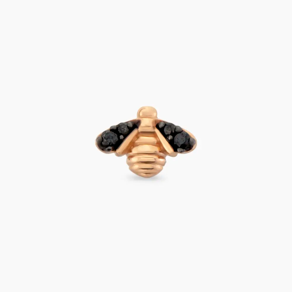 Bee Siyah Pırlanta Taşlı Rose Altın Piercing