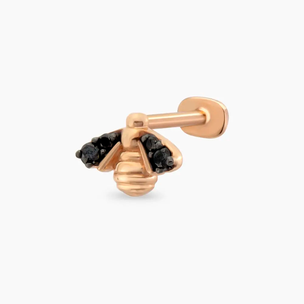 Bee Siyah Pırlanta Taşlı Rose Altın Piercing