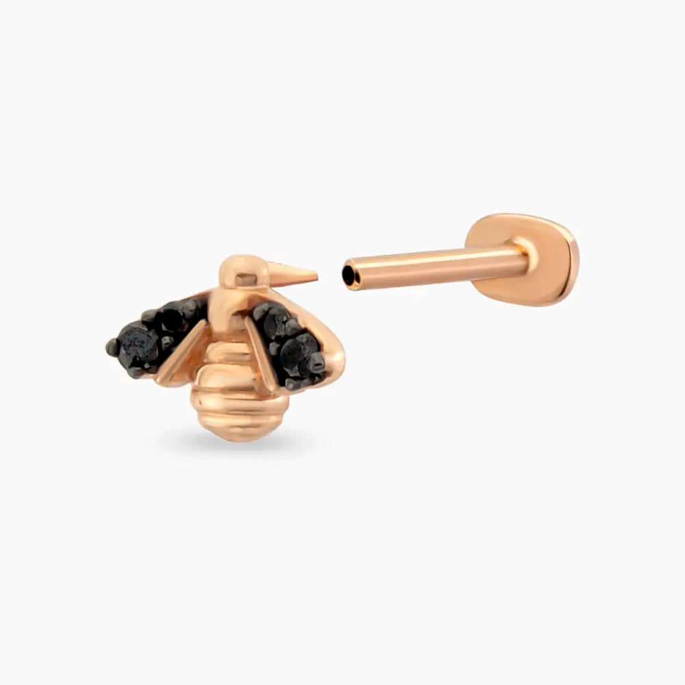 Bee Siyah Pırlanta Taşlı Rose Altın Piercing