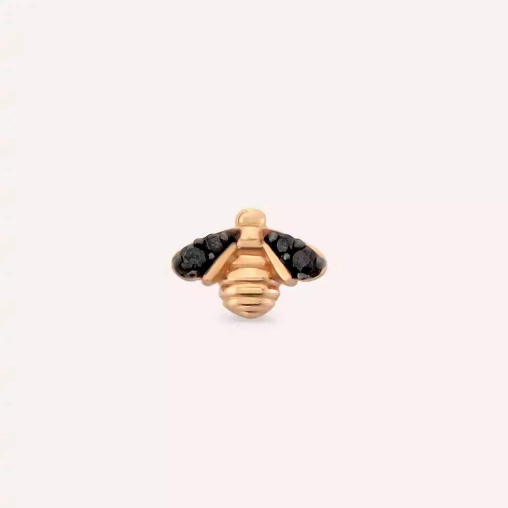 Bee Siyah Pırlanta Taşlı Rose Altın Piercing