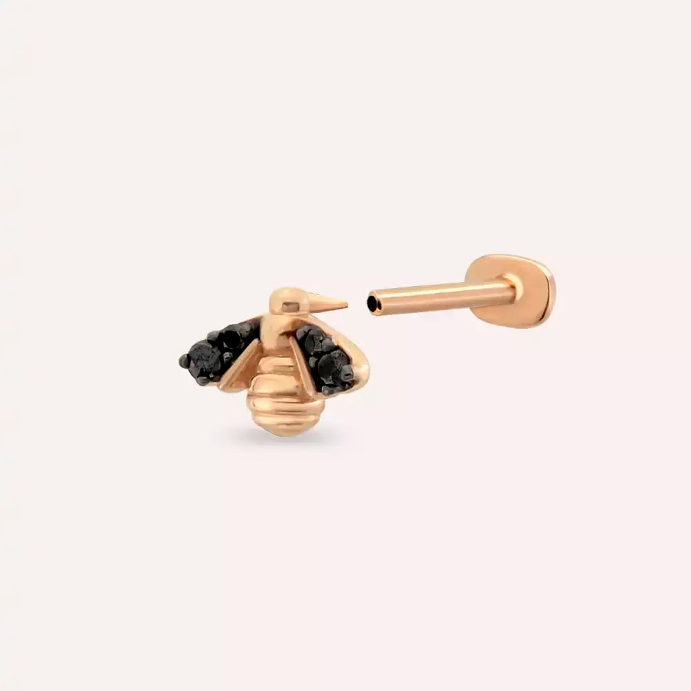 Bee Siyah Pırlanta Taşlı Rose Altın Piercing