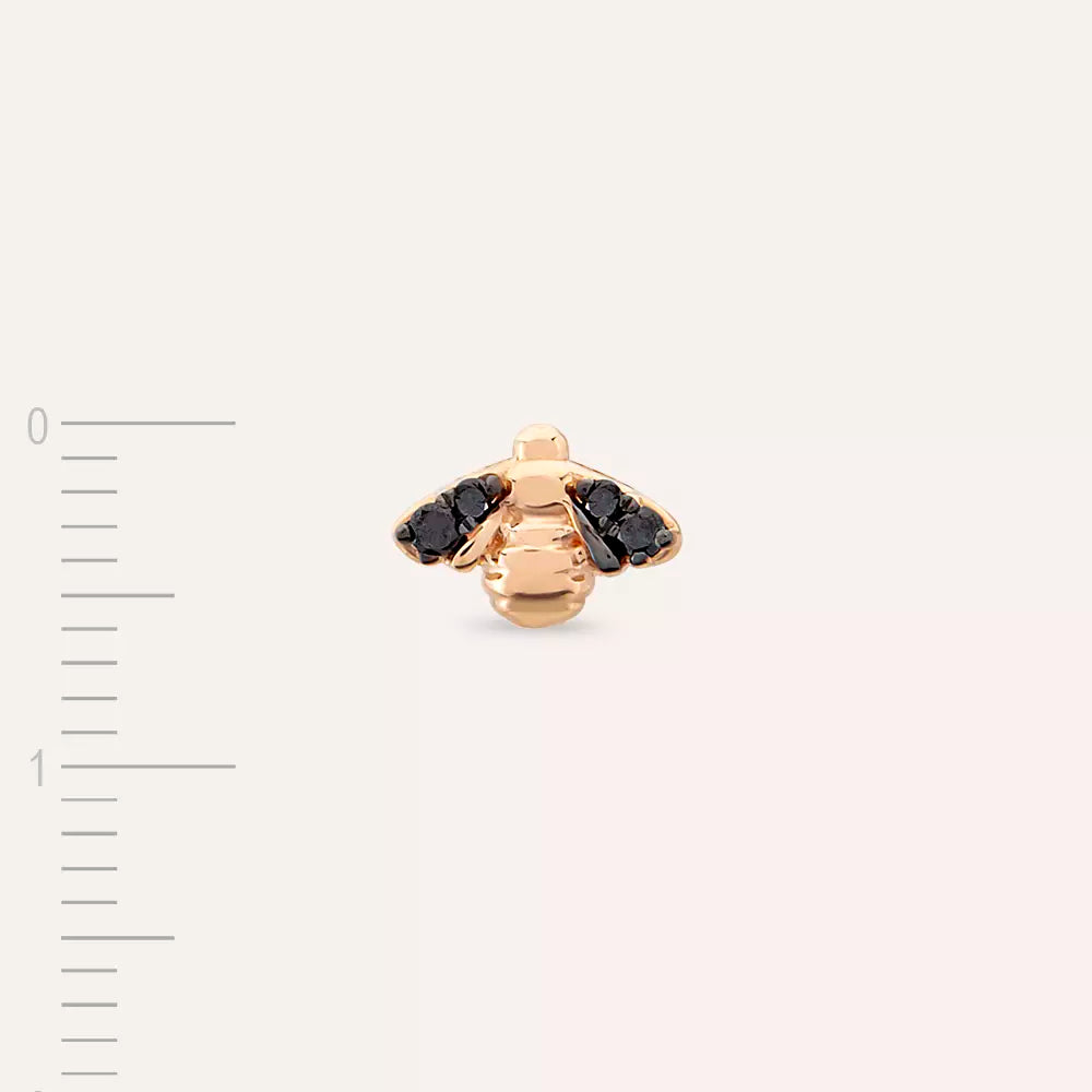 Bee Siyah Pırlanta Taşlı Rose Altın Tek Küpe