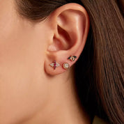 Maya Siyah Pırlanta Taşlı Rose Altın Tek Küpe