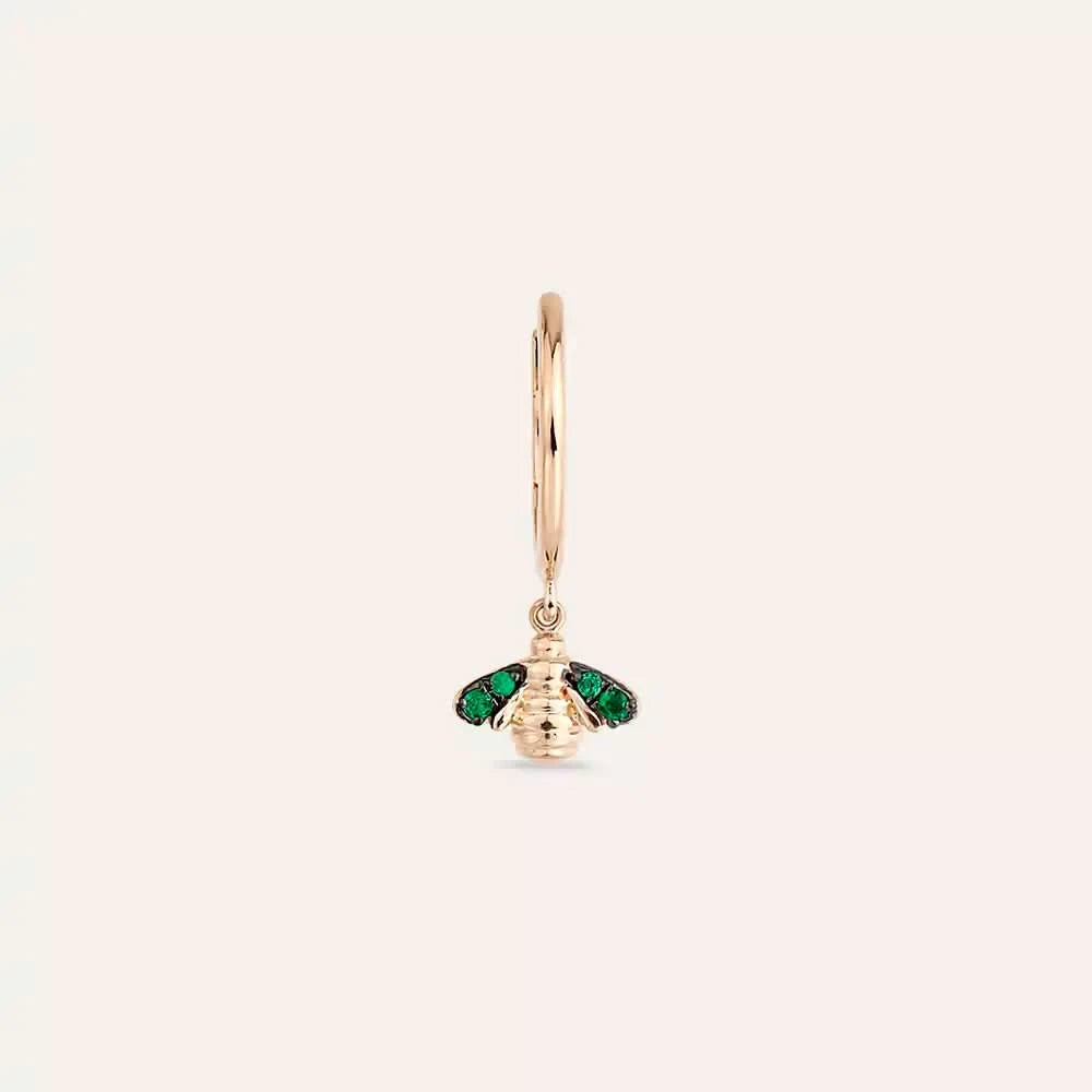 Bee Zümrüt Taşlı Rose Altın Küpe