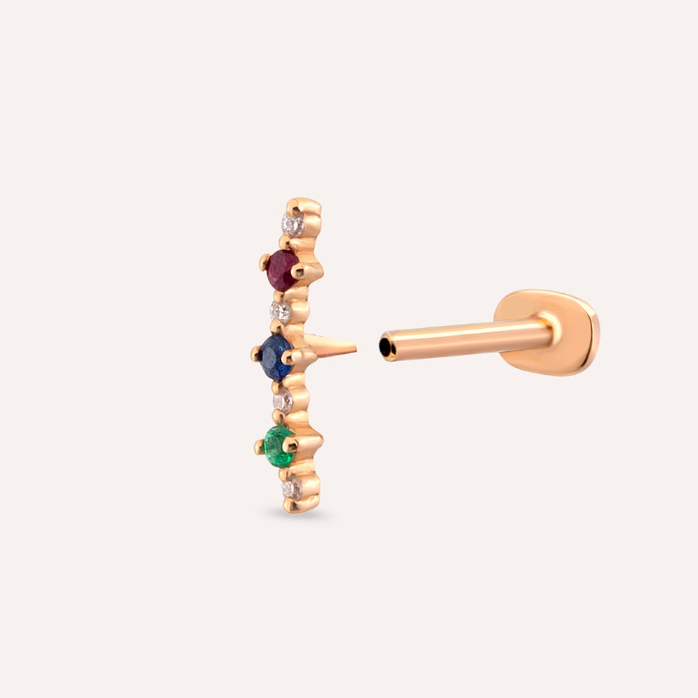 Beeline Çok Renkli Taşlı Rose Altın Piercing