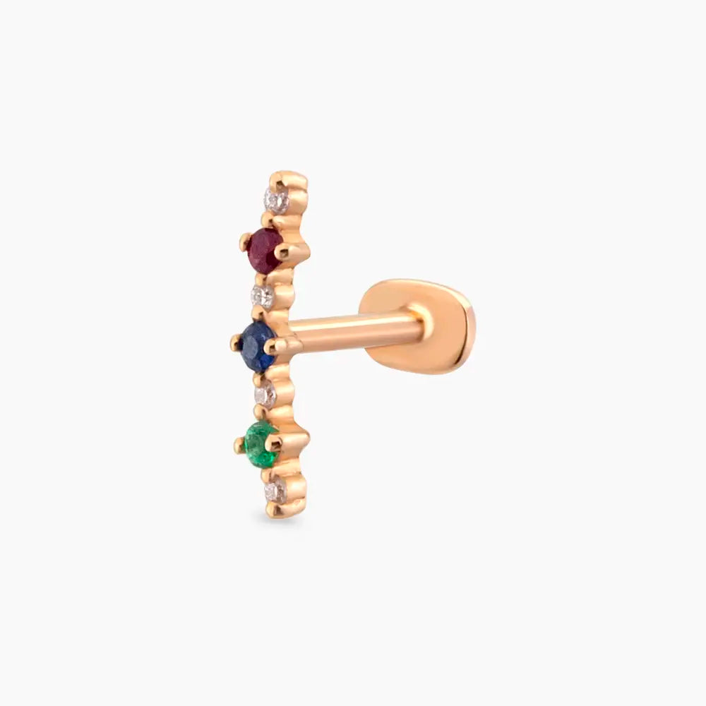Beeline Çok Renkli Taşlı Rose Altın Piercing