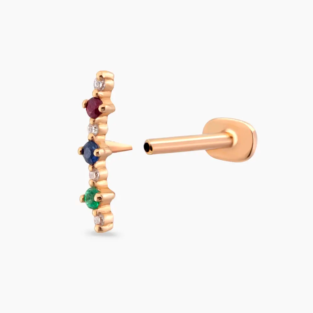 Beeline Çok Renkli Taşlı Rose Altın Piercing