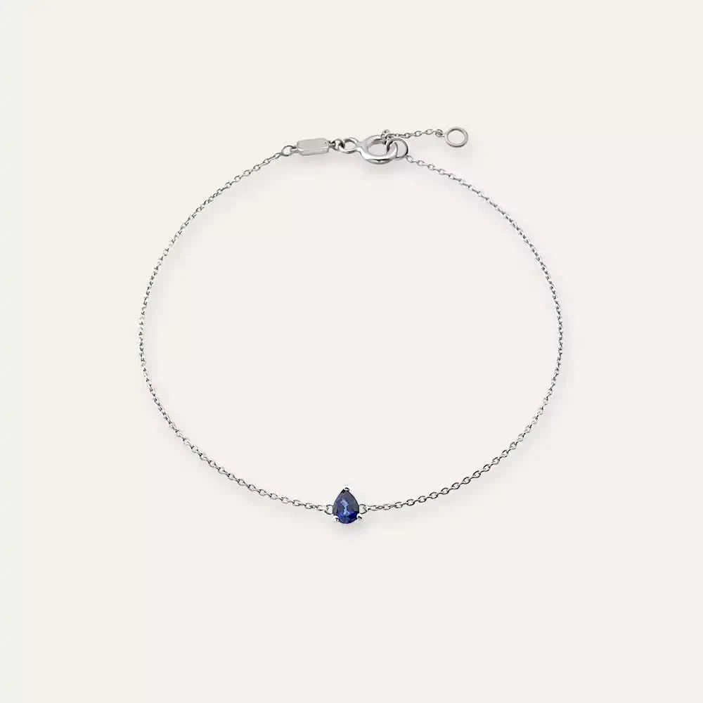 Bella Damla Kesim Safir Taşlı Beyaz Altın Bileklik