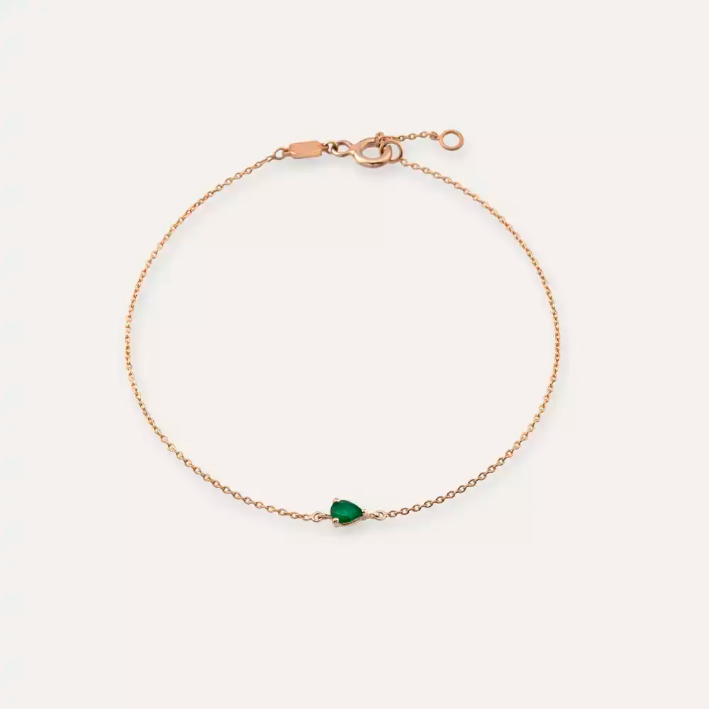 Bella Zümrüt Taşlı Rose Altın Bileklik