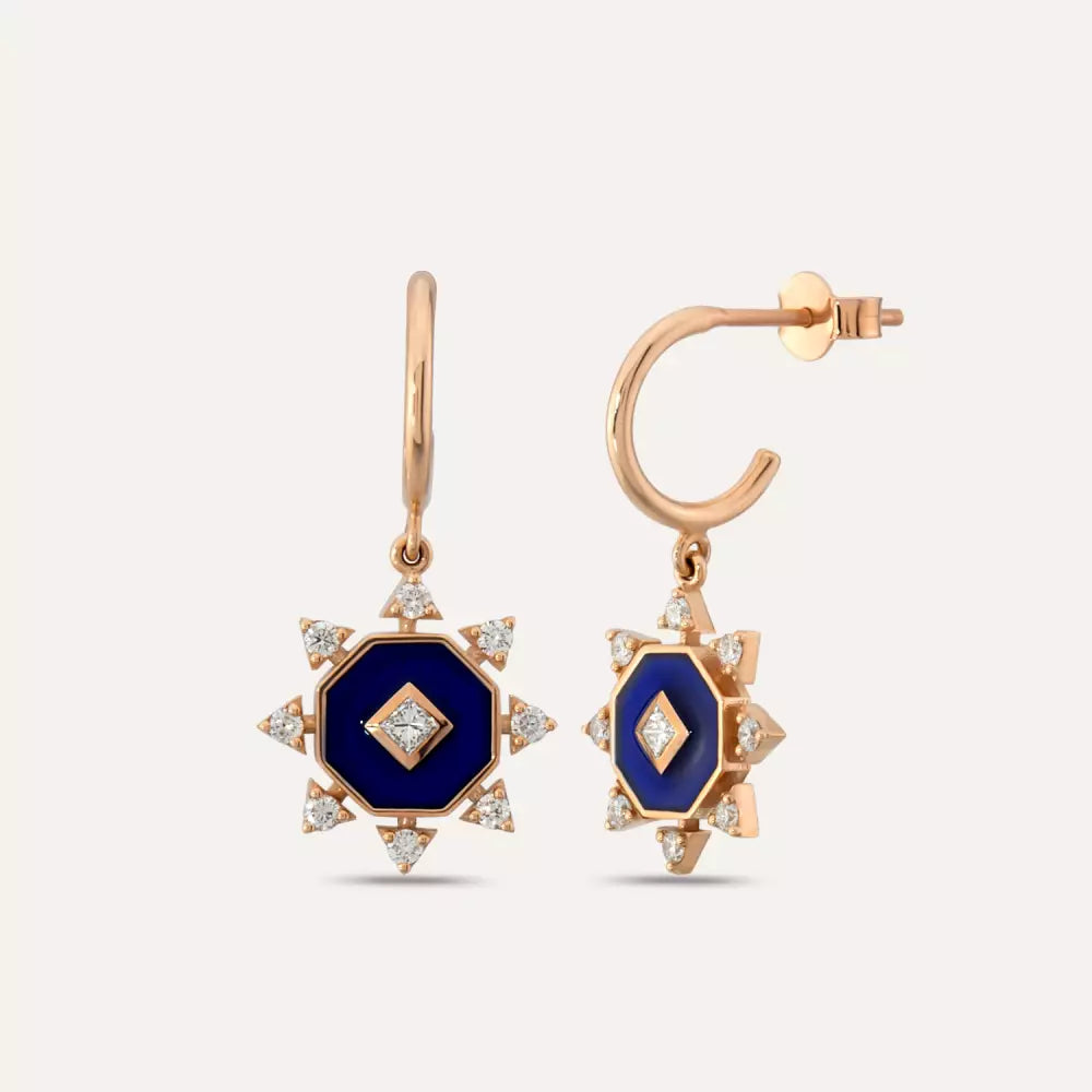 Bellatrix Pırlanta Taşlı ve Lacivert Mineli Küpe