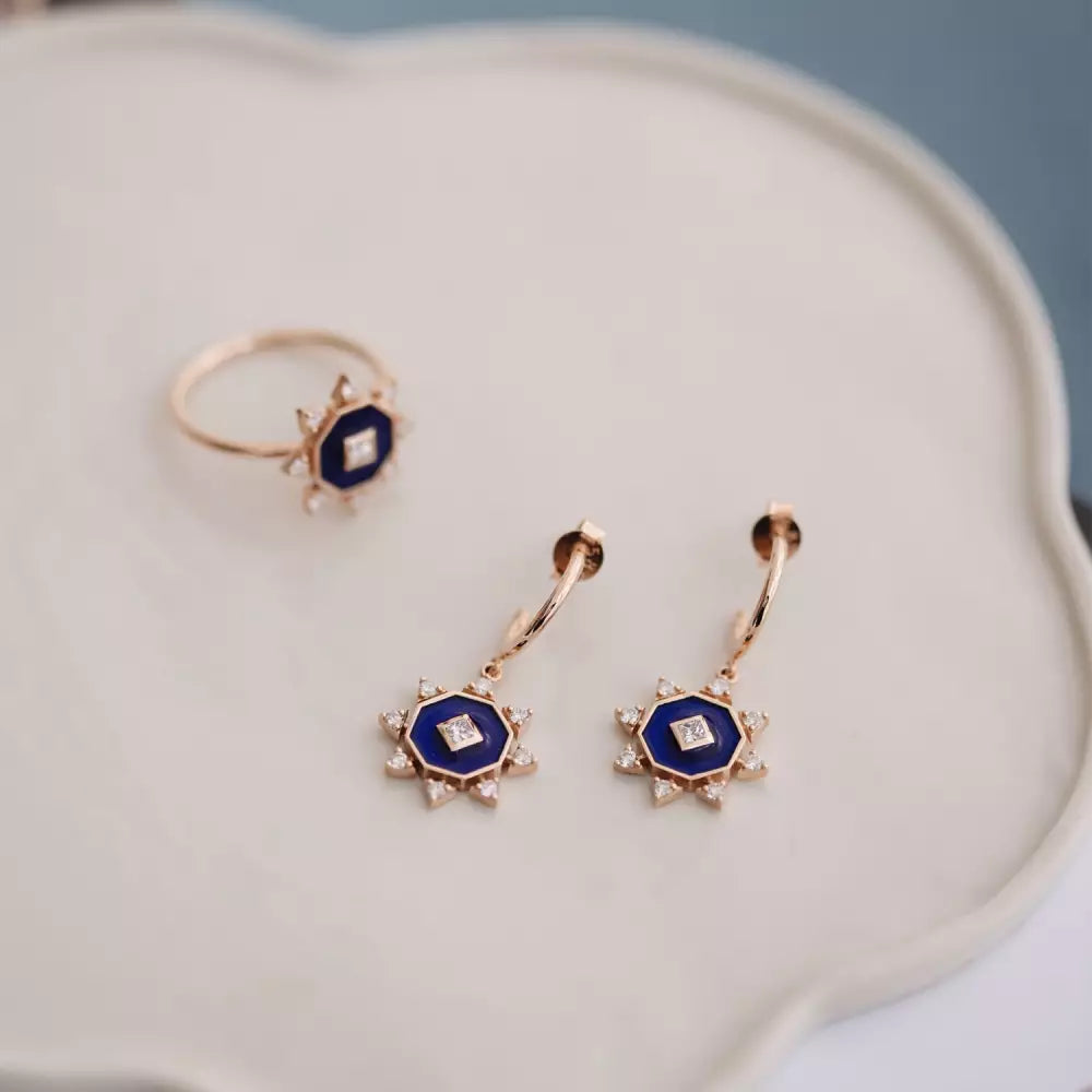 Zenith Pırlanta Taşlı ve Lacivert Mineli Yüzük