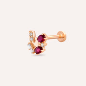 Berry Yakut ve Pırlanta Taşlı Rose Altın Piercing