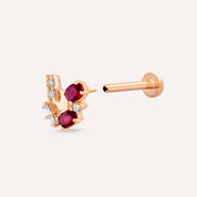 Berry Yakut ve Pırlanta Taşlı Rose Altın Piercing