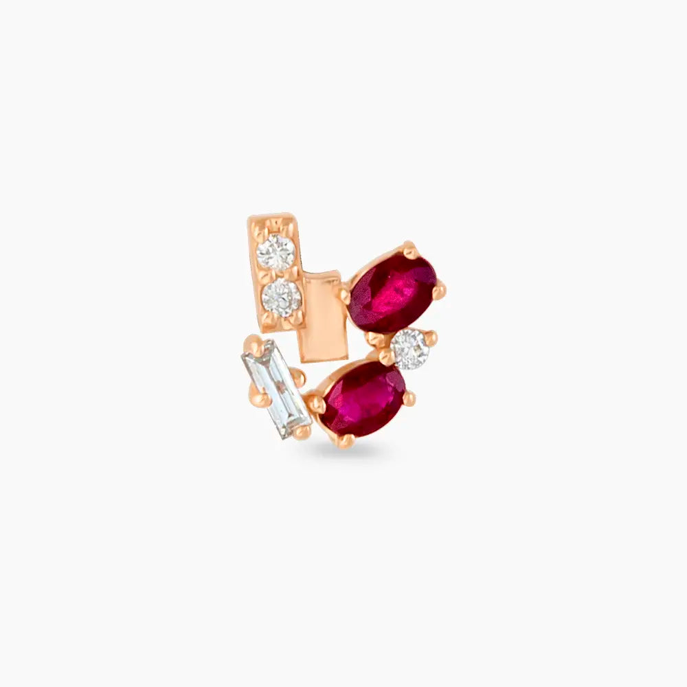 Berry Yakut ve Pırlanta Taşlı Rose Altın Piercing