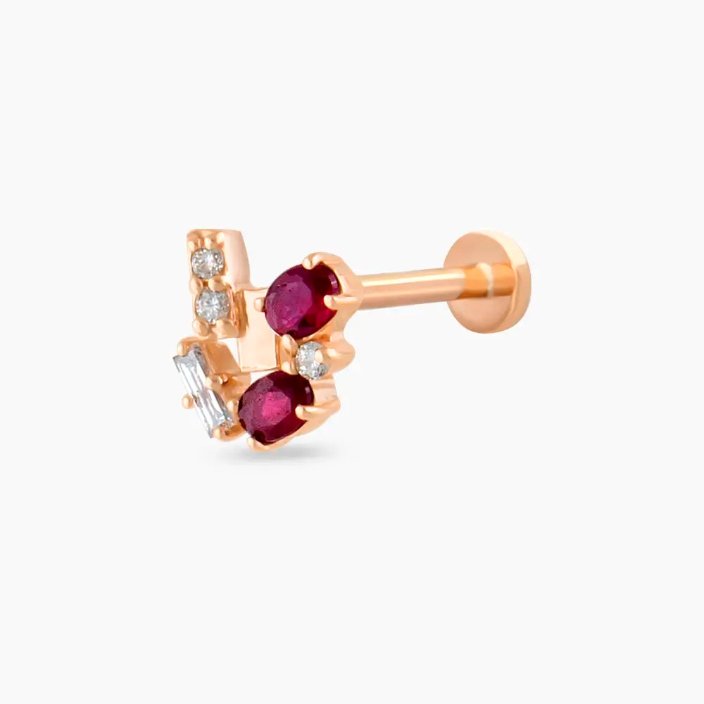 Berry Yakut ve Pırlanta Taşlı Rose Altın Piercing