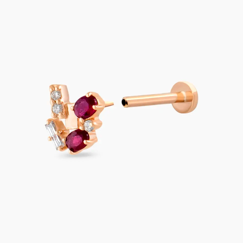 Berry Yakut ve Pırlanta Taşlı Rose Altın Piercing