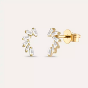 Bevel Pırlanta Taşlı Sarı Altın Küpe