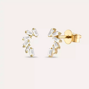 Bevel Pırlanta Taşlı Sarı Altın Küpe