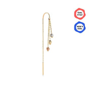 Üç Adet Renkli Uçları Dorika Top Sallantılı Zincir Tek Altın Küpe