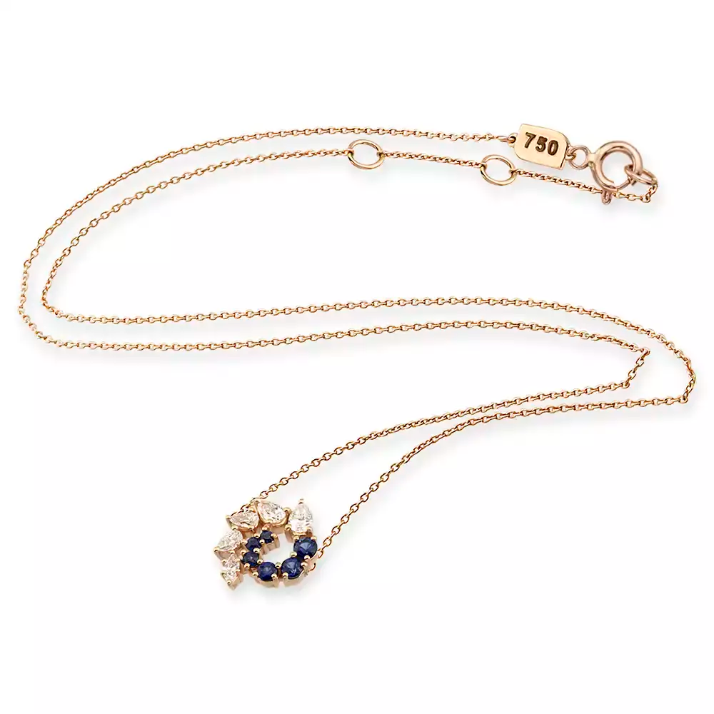 Bind Safir ve Pırlanta Taşlı Rose Altın Kolye