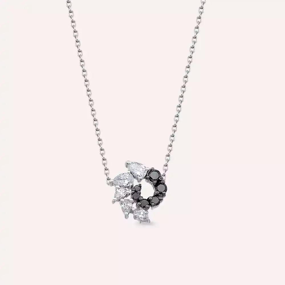 Bind Siyah Pırlanta Taşlı Beyaz Altın Kolye