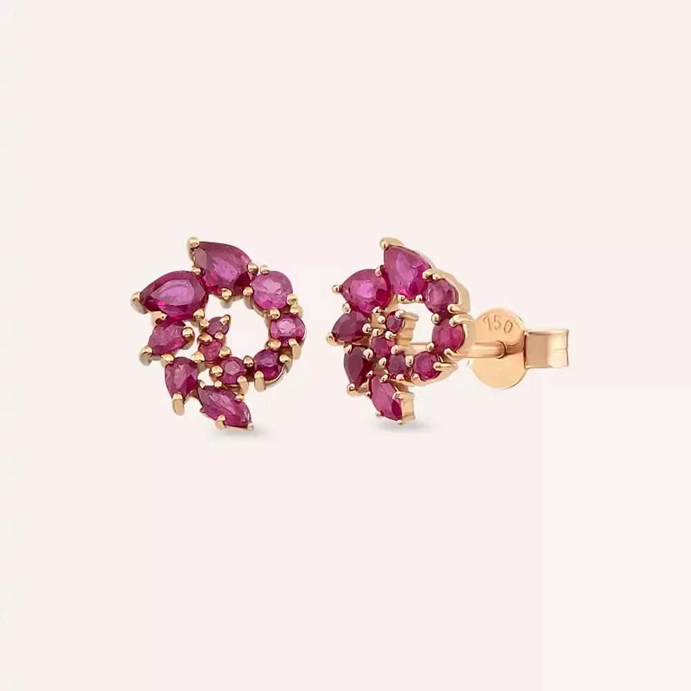Bind Yakut Taşlı Rose Altın Küpe