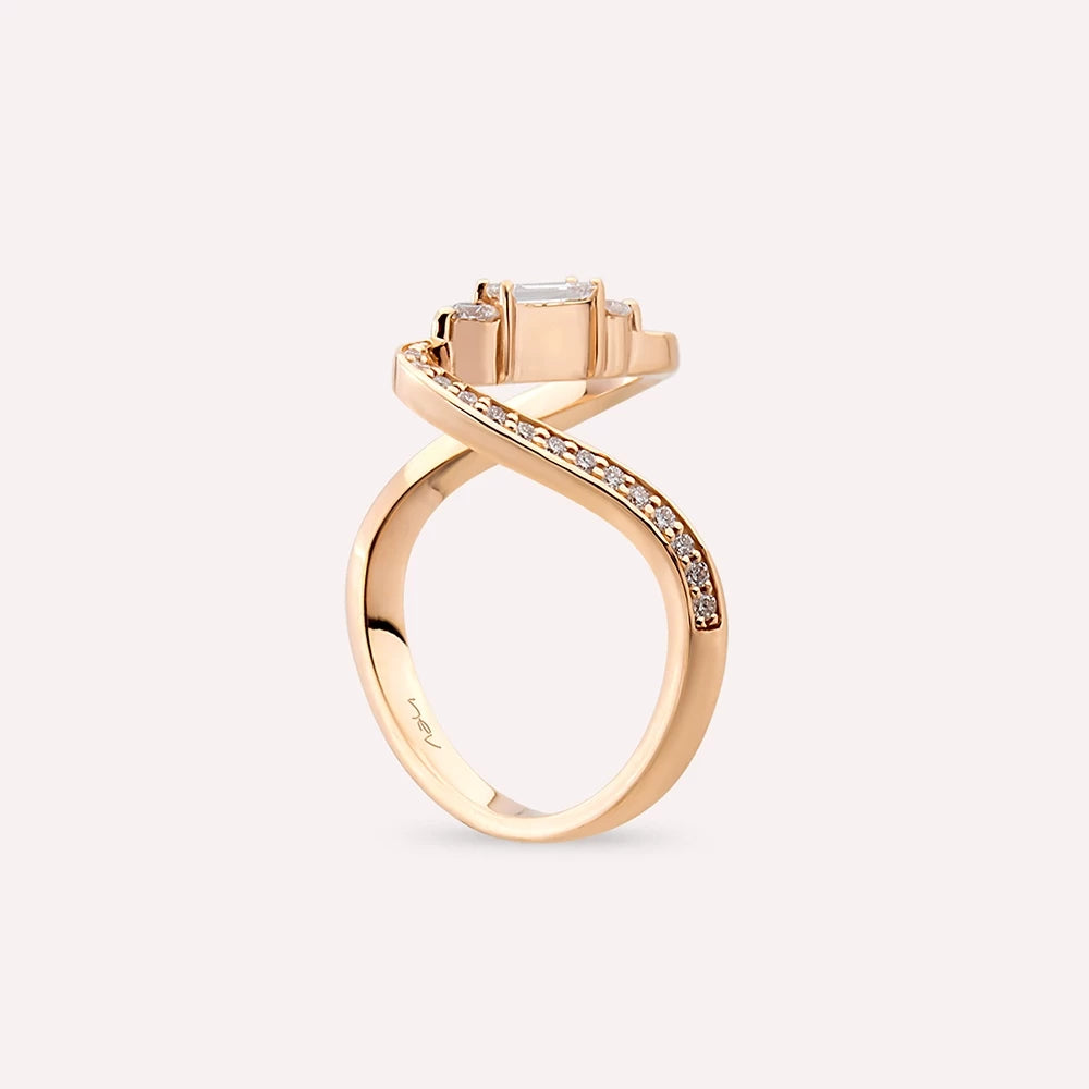 Birdie 0.40 CT Baget Pırlanta Taşlı Rose Altın Yüzük