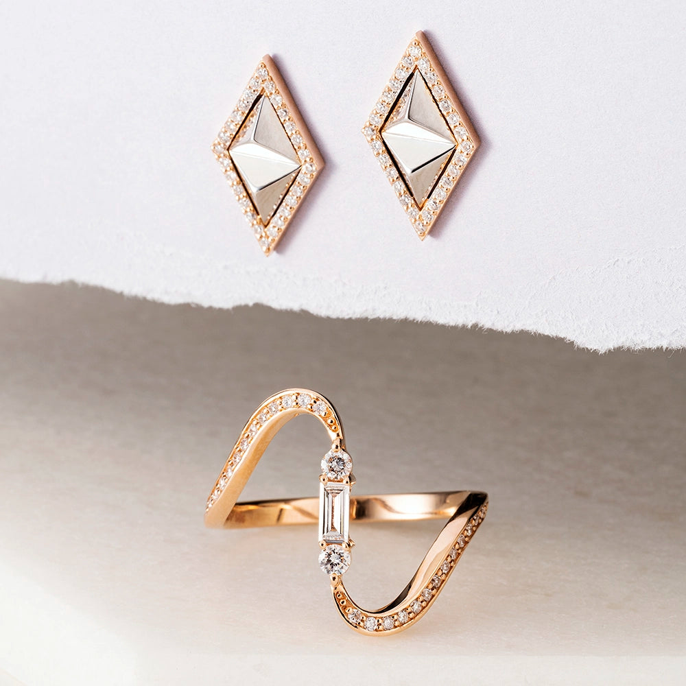 Birdie 0.40 CT Baget Pırlanta Taşlı Rose Altın Yüzük