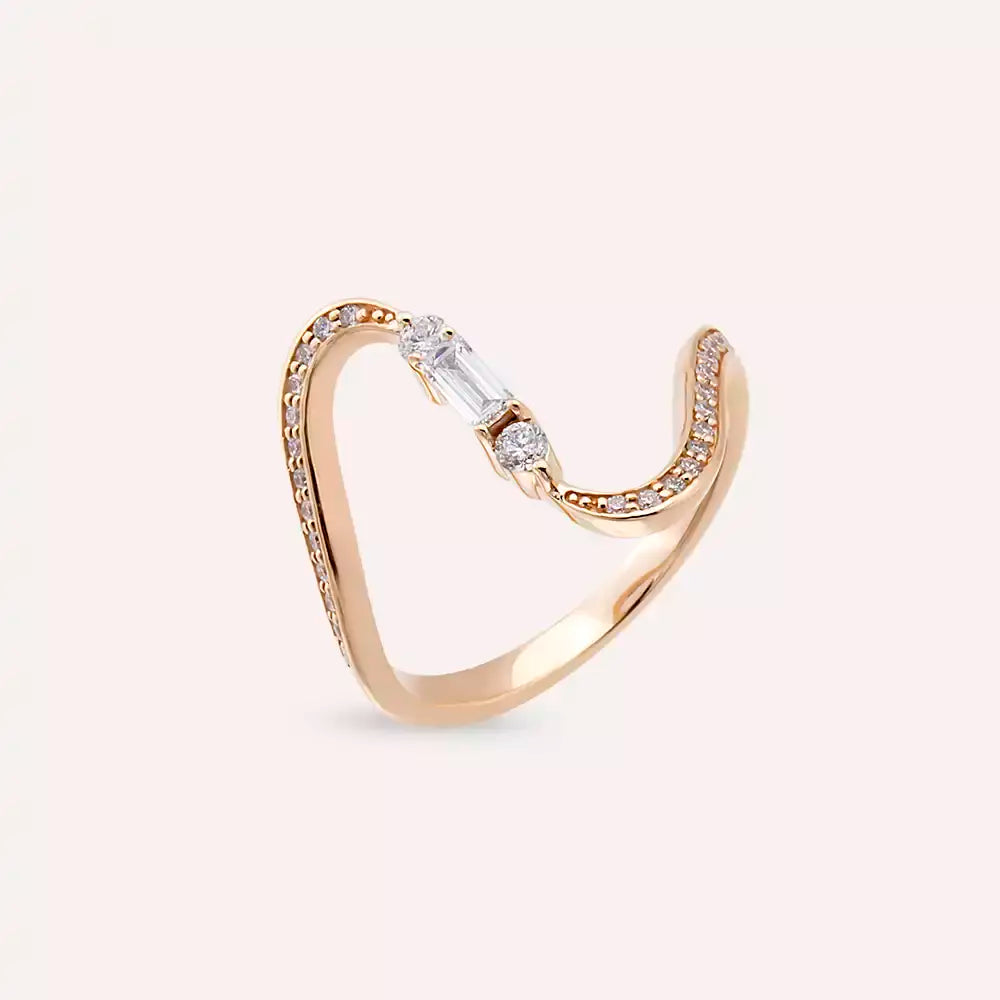 Birdie 0.40 CT Baget Pırlanta Taşlı Rose Altın Yüzük