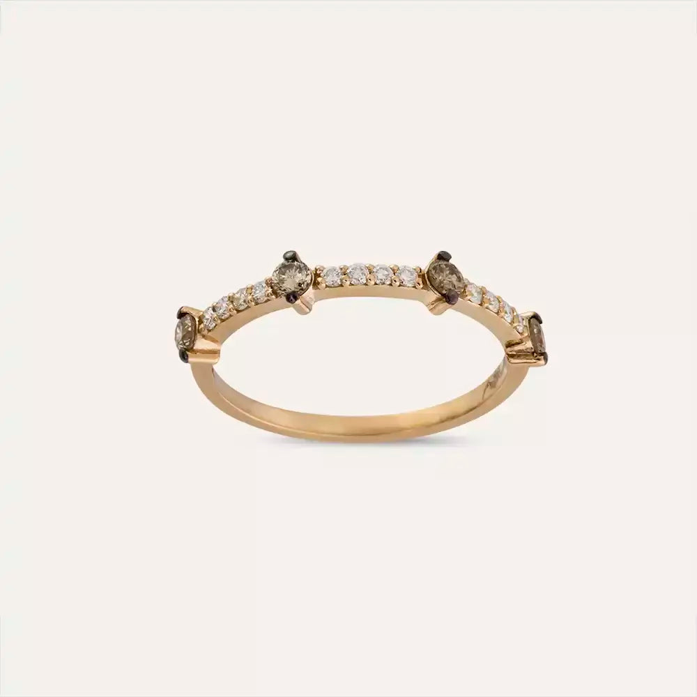 Bitter Pırlanta ve Brown Pırlanta Taşlı Rose Altın Yüzük