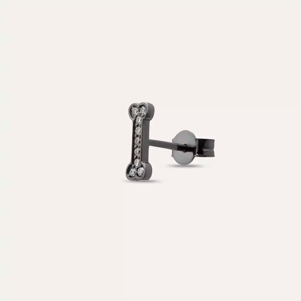 Black Bony Pırlanta Taşlı Beyaz Altın Tek Küpe