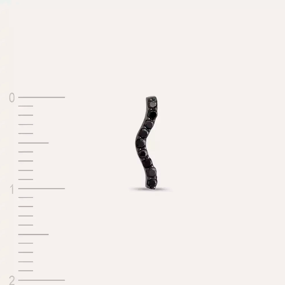 Noir Crimp Siyah Pırlanta Taşlı Tek Küpe