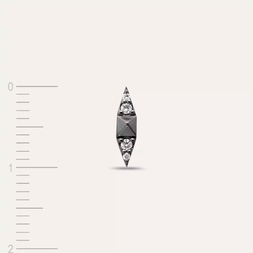 Black Pointed Pırlanta Taşlı Beyaz Altın Tek Küpe