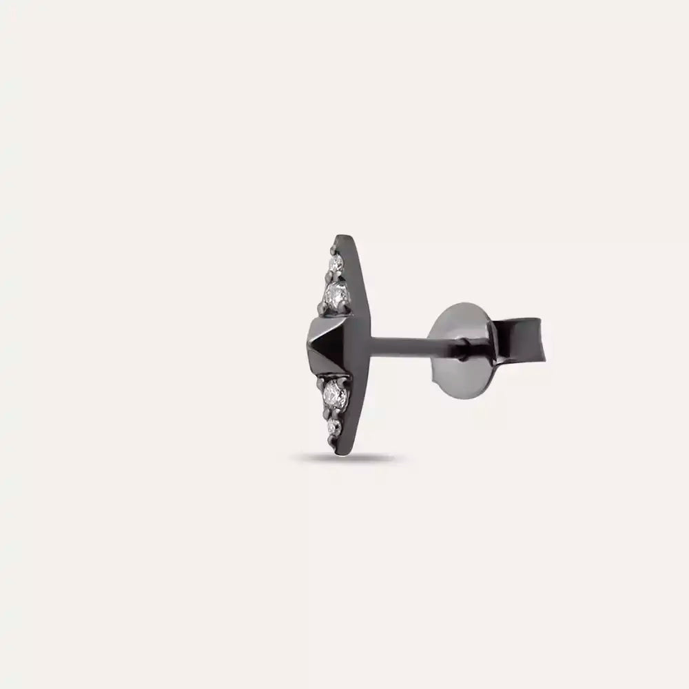 Black Peak Pırlanta Taşlı Beyaz Altın Tek Küpe