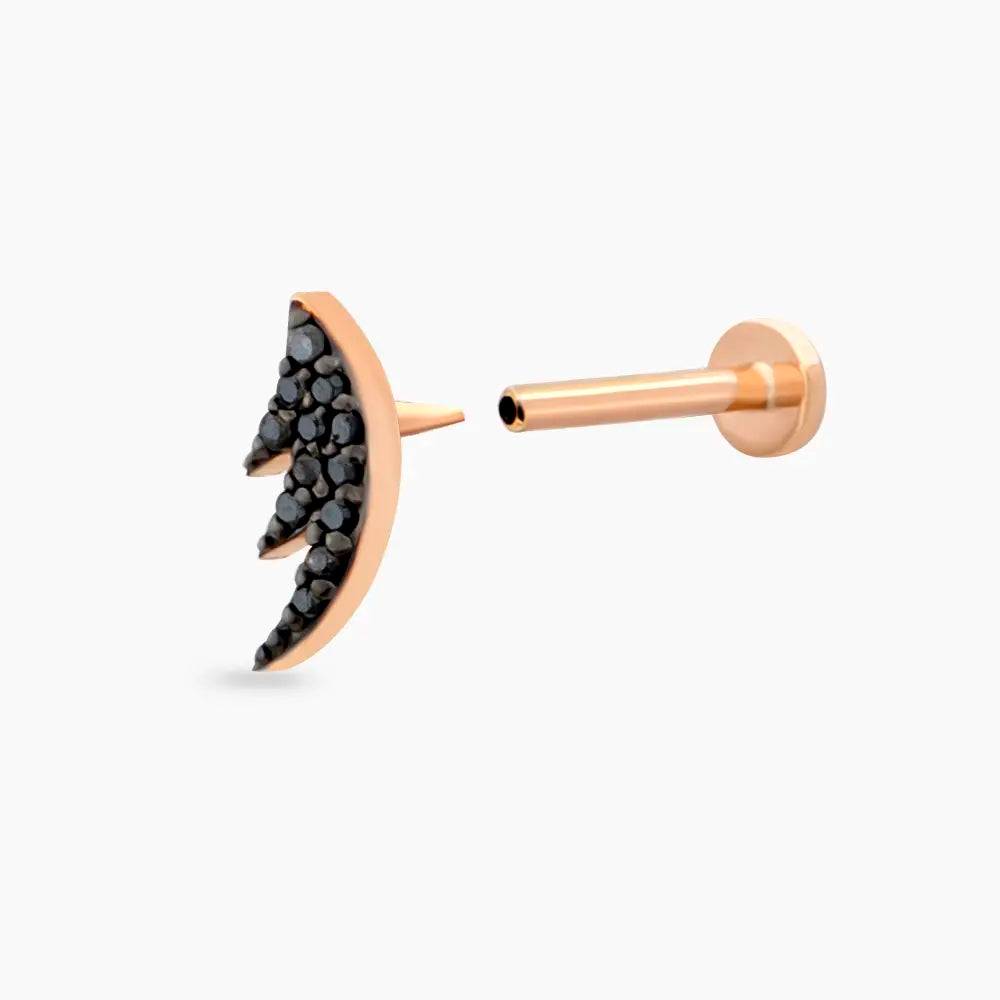 Black Wing Siyah Pırlanta Taşlı Rose Altın Piercing
