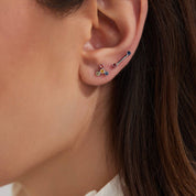 Bliss Four Multicolor Safir Taşlı Beyaz Altın Tek Küpe