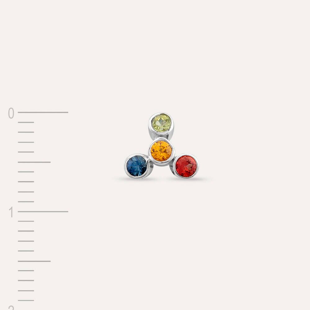 Bliss Four Multicolor Safir Taşlı Beyaz Altın Tek Küpe