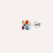 Bliss Frame Multicolor Safir Taşlı Beyaz Altın Tek Küpe