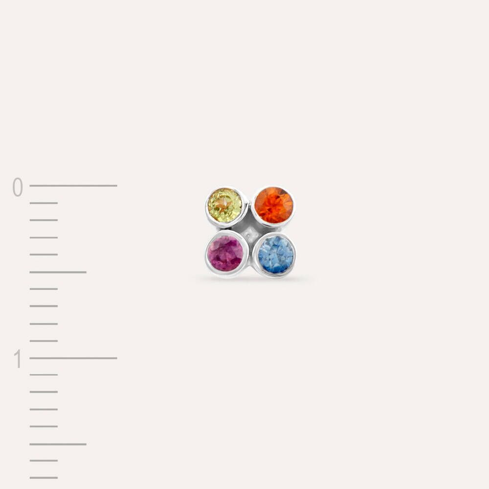 Bliss Frame Multicolor Safir Taşlı Beyaz Altın Tek Küpe