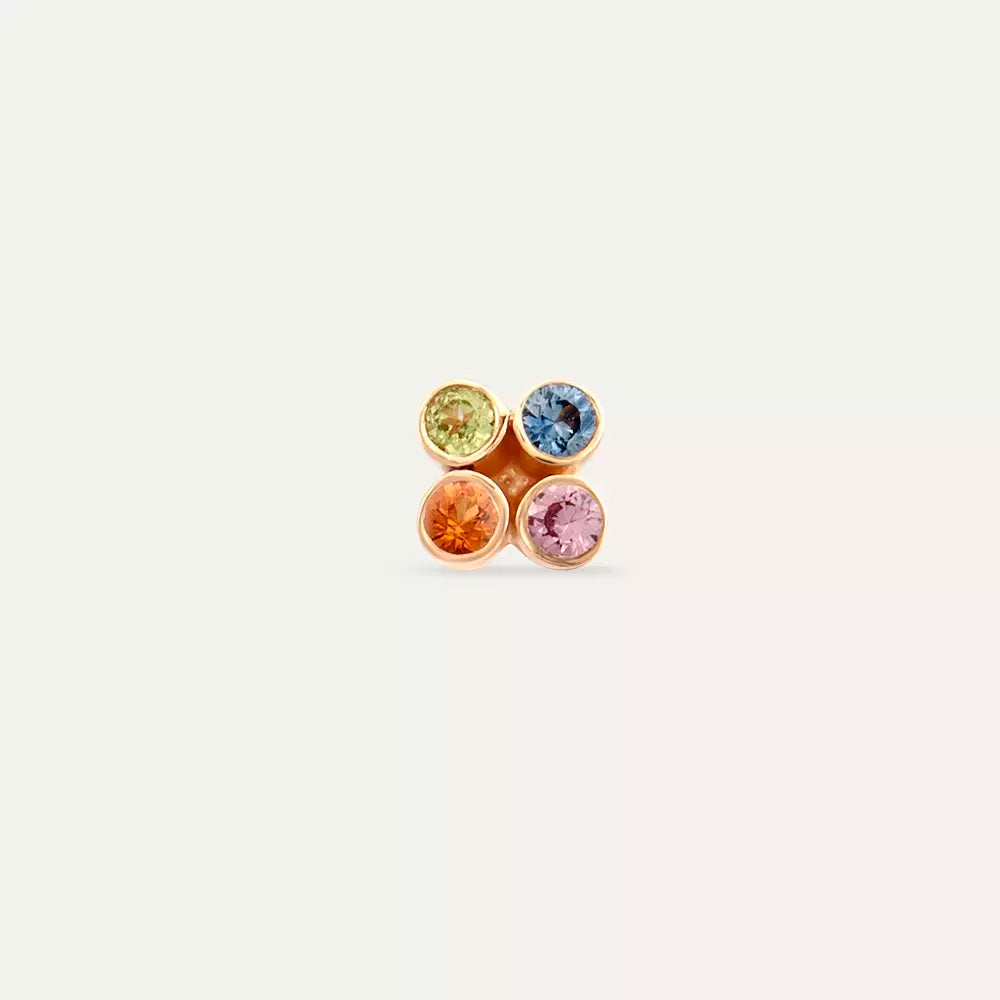 Bliss Frame Multicolor Safir Taşlı Rose Altın Tek Küpe