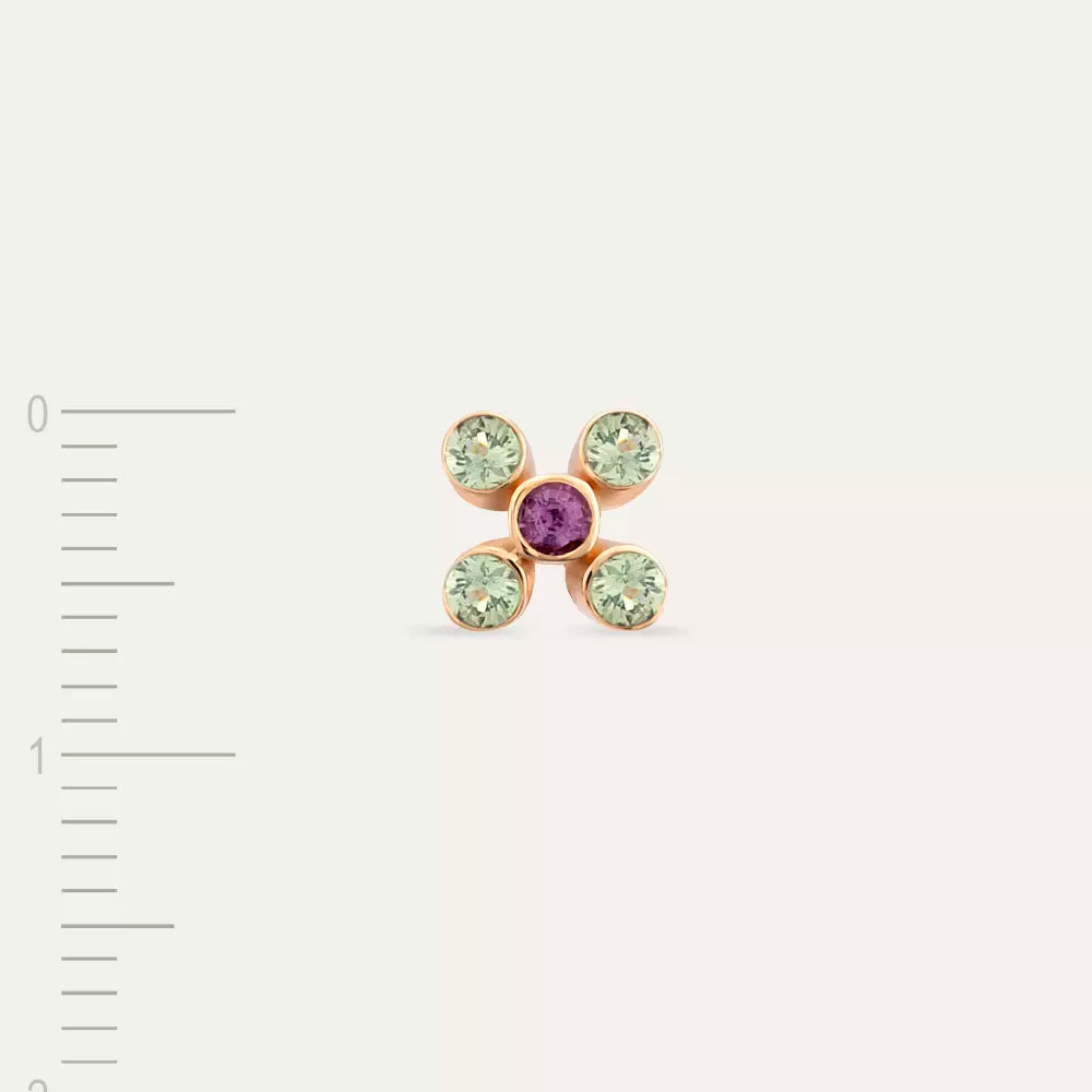 Dots Multicolor Safir Taşlı Rose Altın Tek Küpe