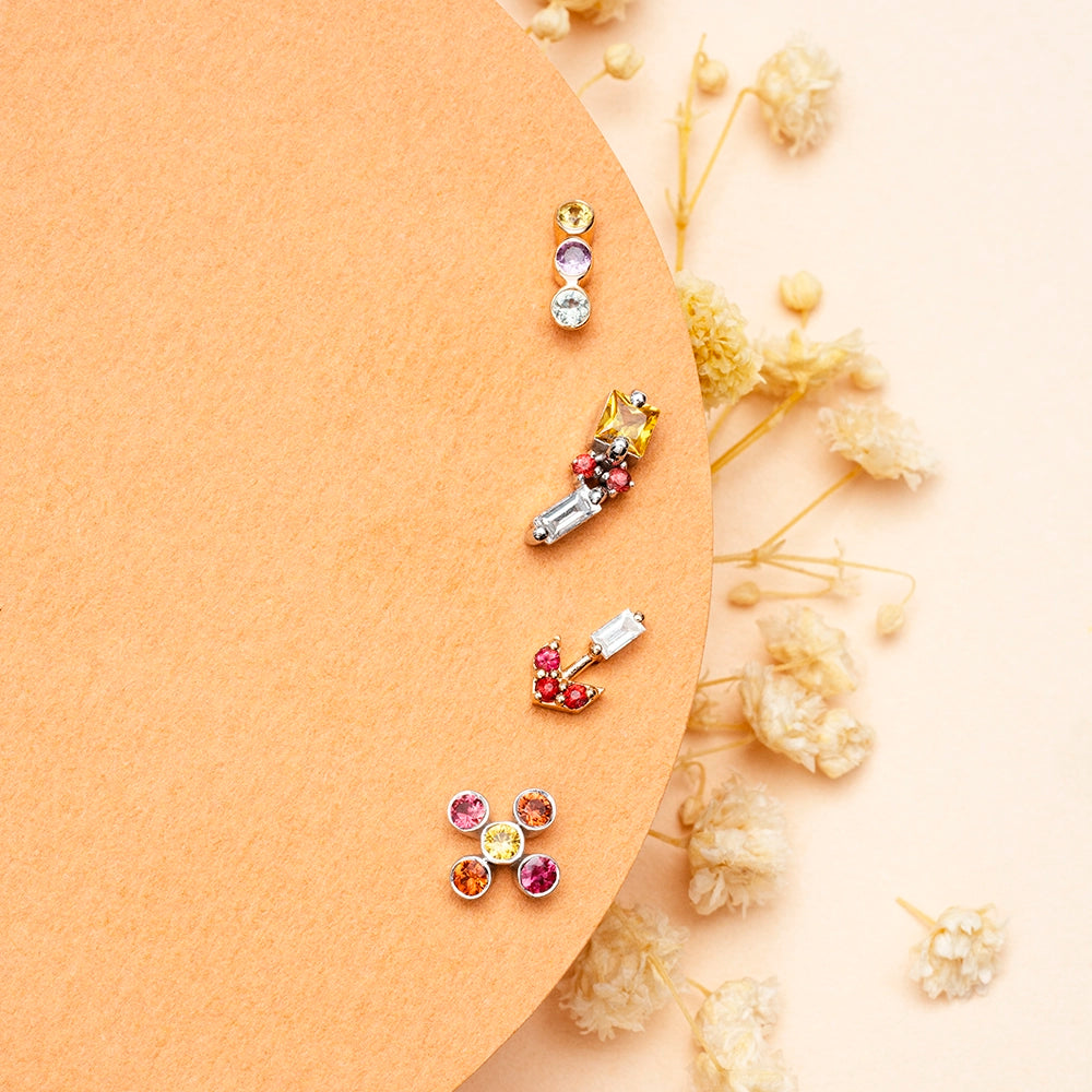 Bliss Three Multicolor Safir Taşlı Rose Altın Tek Küpe