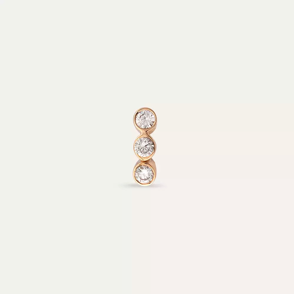 Bliss Three Pırlanta Taşlı Rose Altın Mini Tek Küpe