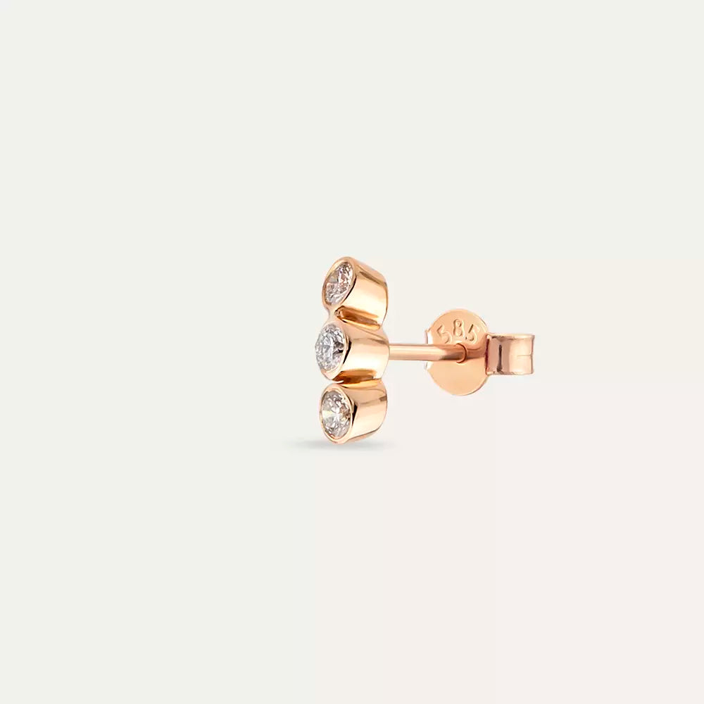 Bliss Three Pırlanta Taşlı Rose Altın Mini Tek Küpe